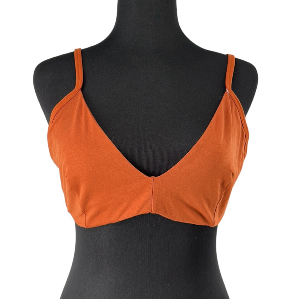 Everlane The Cotton Bralette cognac orange brown lounge comfort light support XL